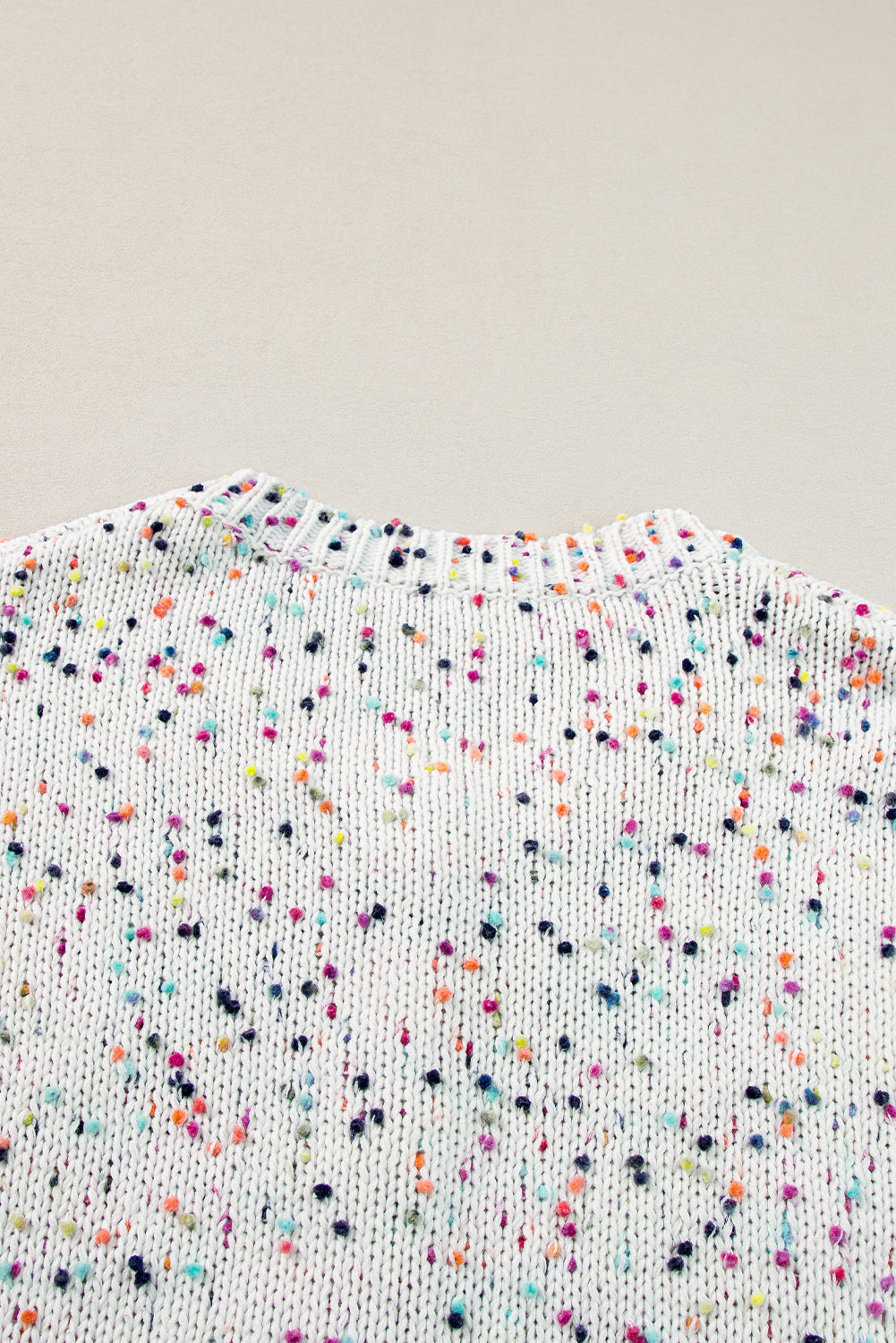 White Rhinestone Decor Multicolor Confetti Sweater Cardigan