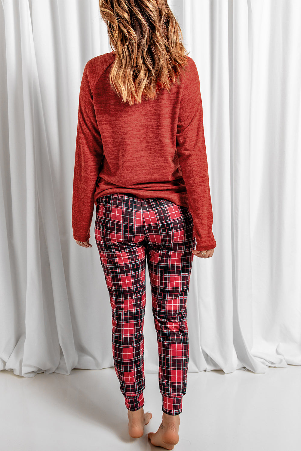 Fiery Red Santa Baby Plaid Print Two Piece Pajama Set