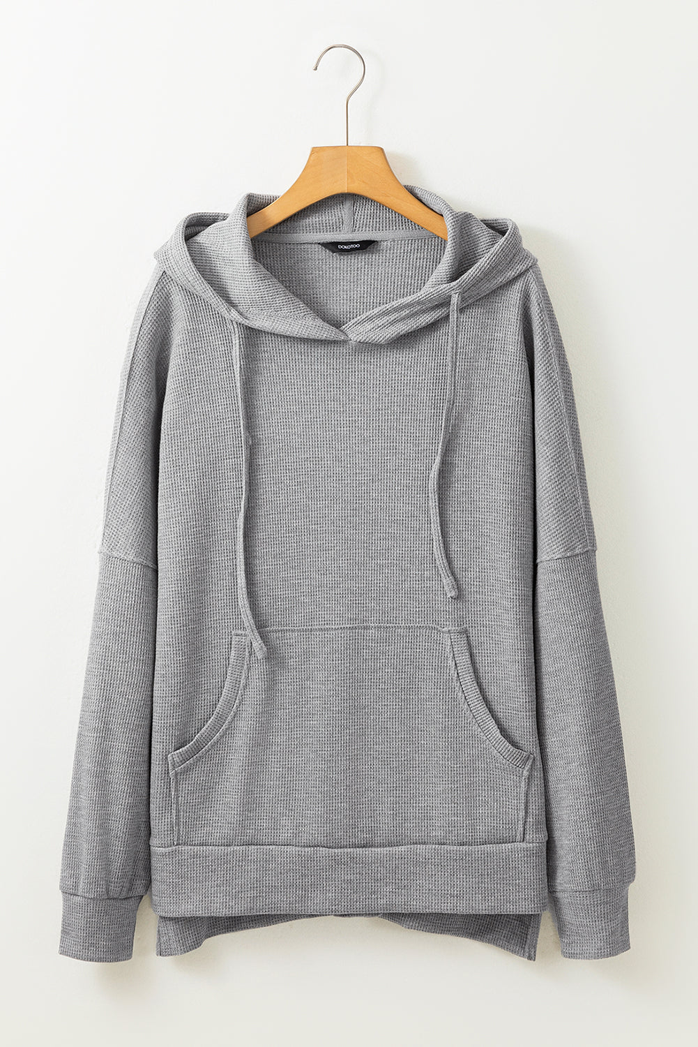 Gray Waffle Knit Fleece Lined High Low Oversized Hoodie