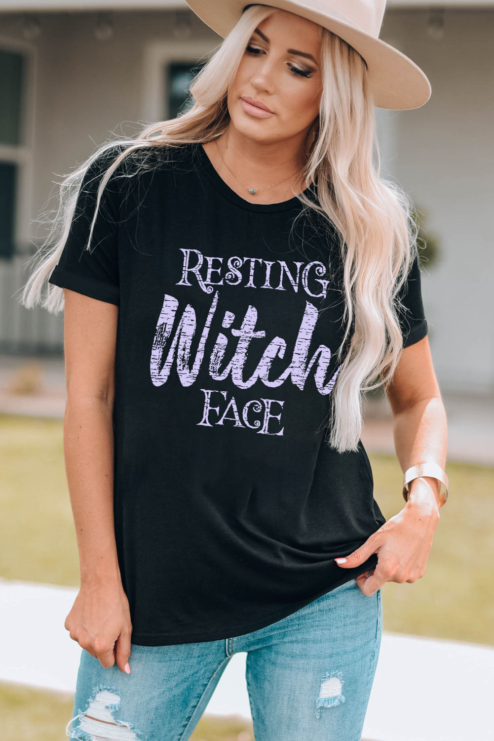 Black Resting Witch Face Graphic Tee