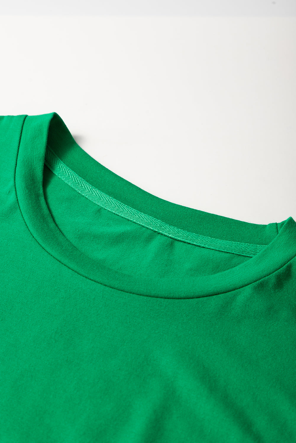 Bright Green Casual Plain Crew Neck Tee