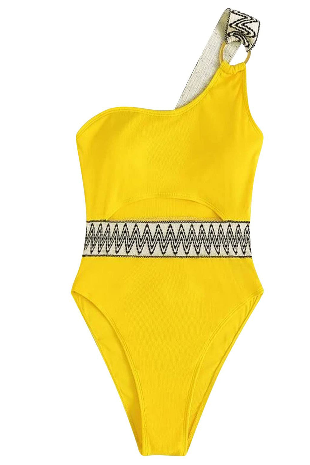 Yellow Contrast Trim Cut out One Shoulder One Piece Swimsuit