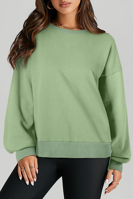 Grass Green Solid Fleece Lined Drop Shoulder High Low Sweatshirt