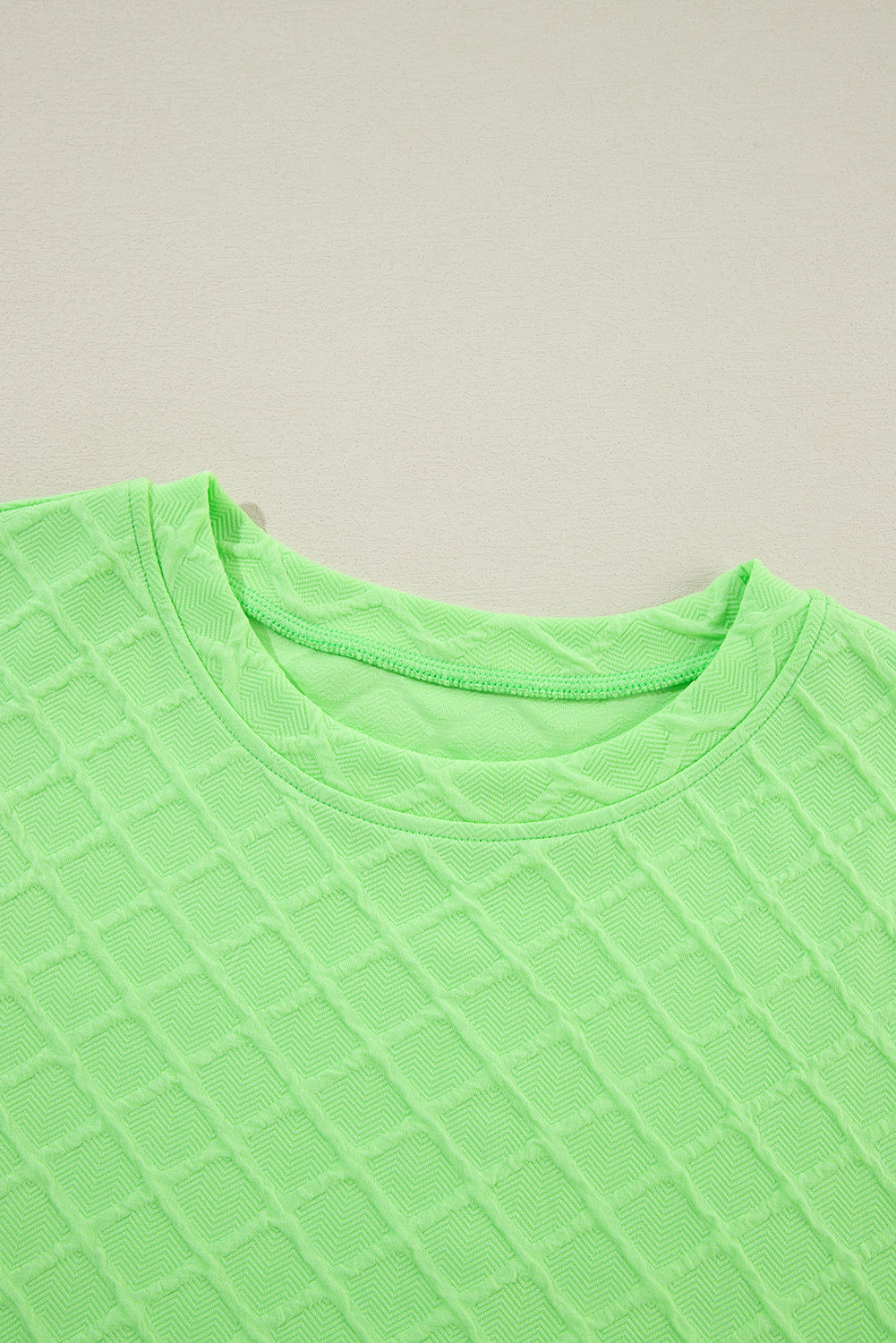 Light Green Checkered Textured Tee and Drawstring Shorts