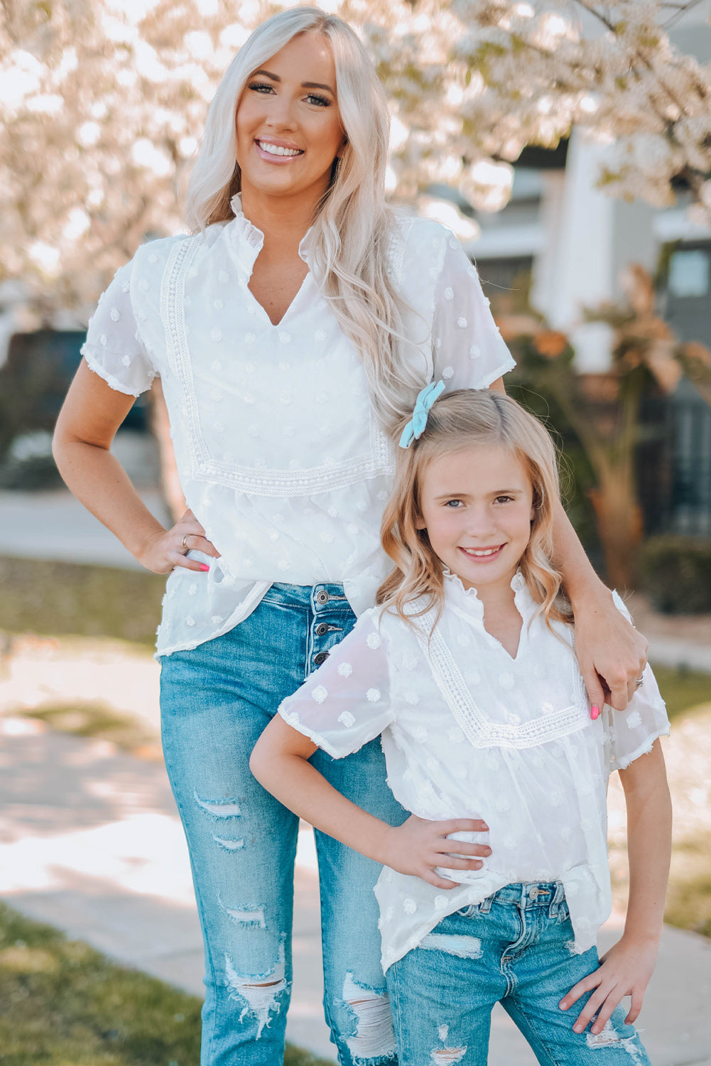 White Swiss Dot Short Sleeve Flowy Top