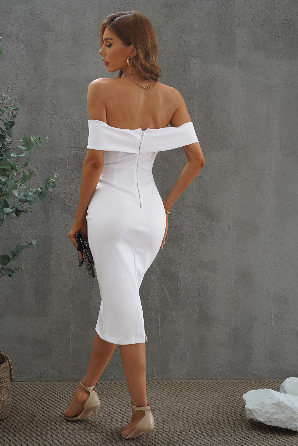 White Off-the-shoulder Midi Dress