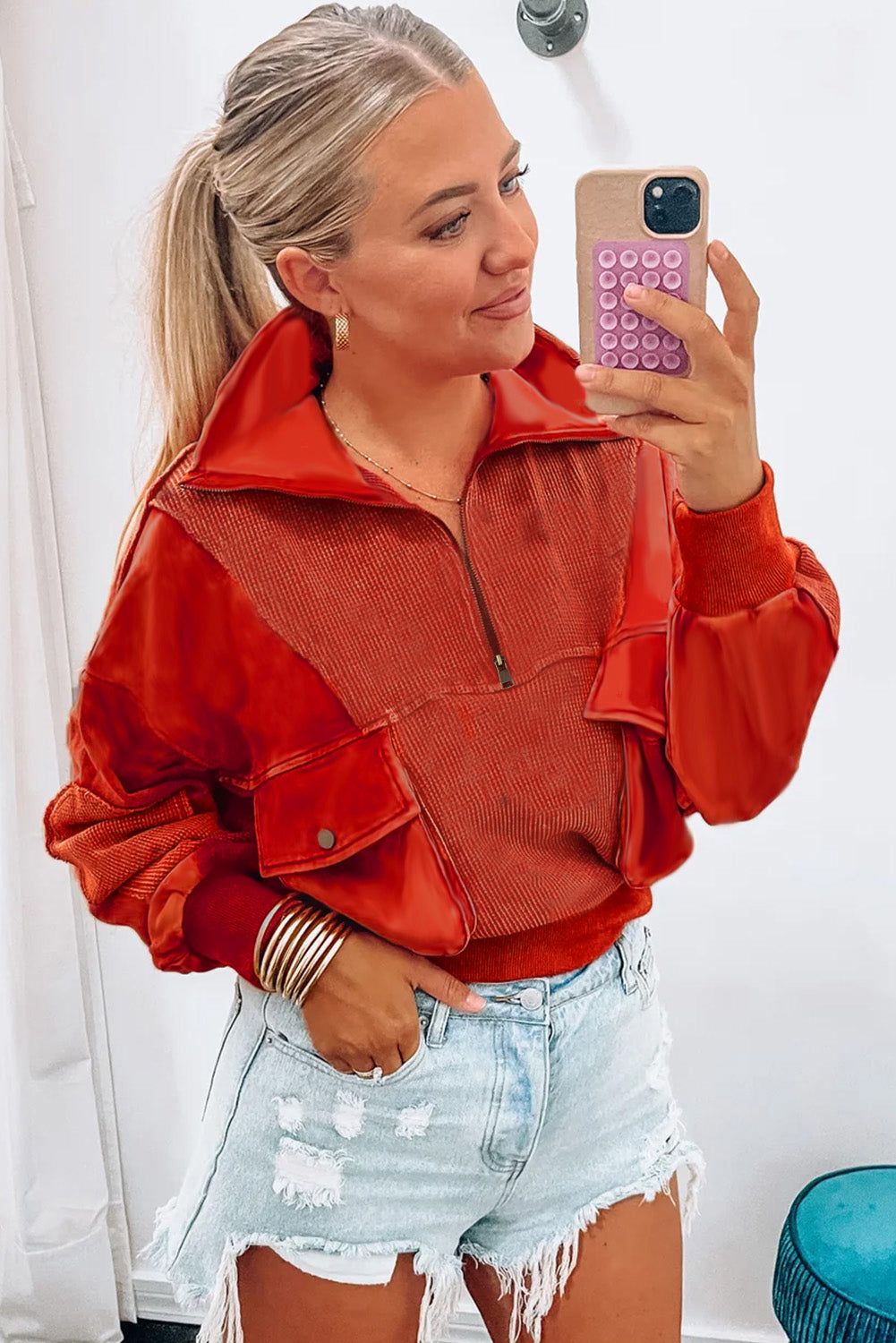 Red Dahlia Mineral Wash Zip up Sweatshirt