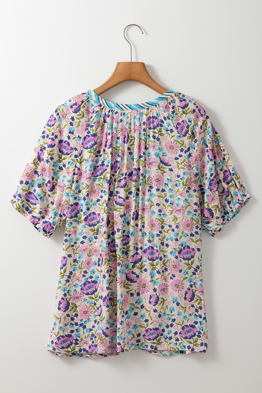 Multicolour Bohemian Floral V Neck Loose Half Sleeve Blouse