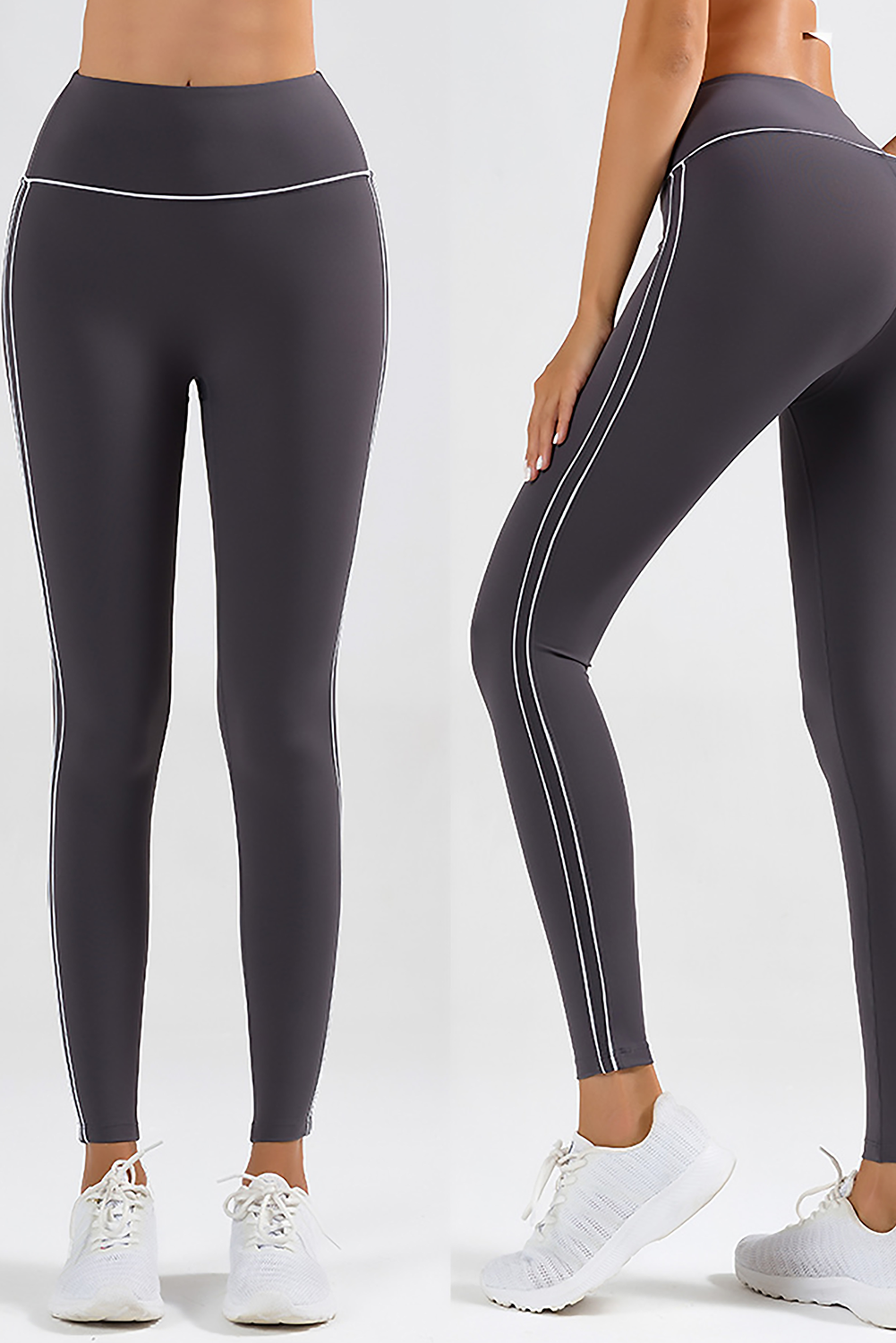 Medium Grey Contrast Trim High Waist Tummy Control Leggings