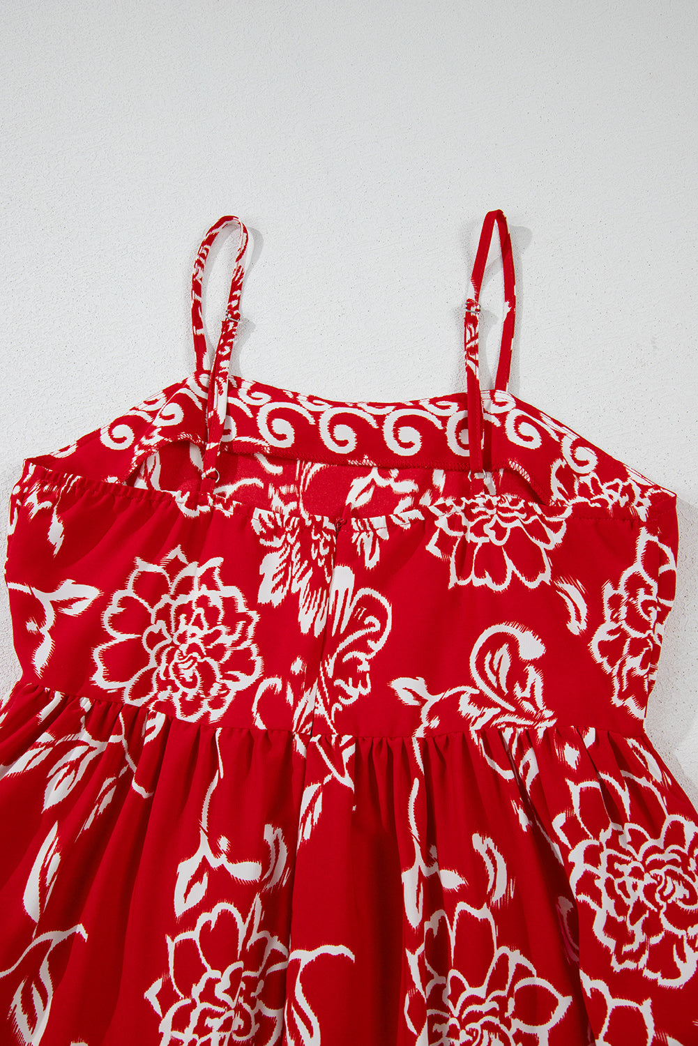 Red Floral Printed Spaghetti Strap Empire Waist Maxi Dress