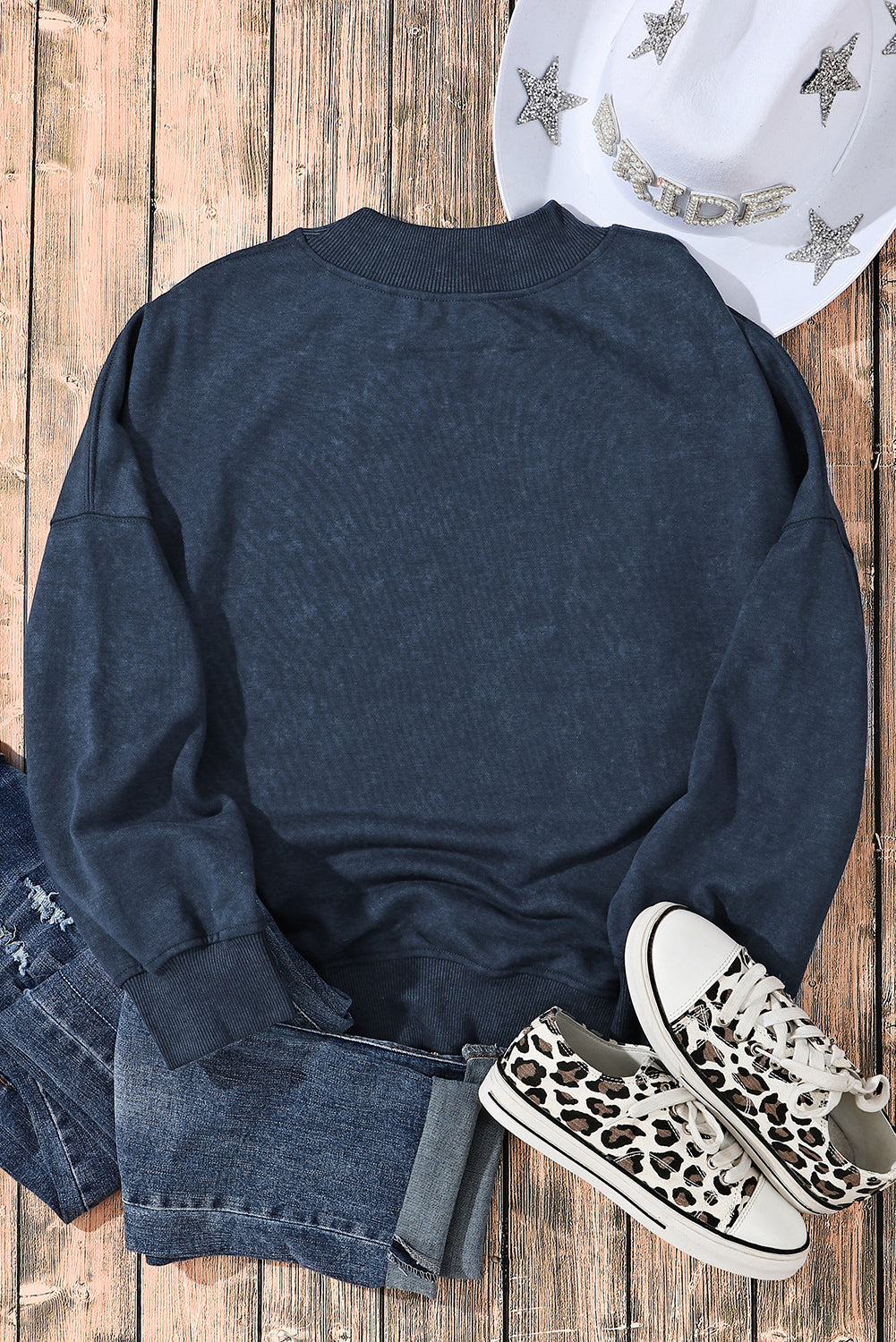 Sky Blue Drop Shoulder Crew Neck Pullover Sweatshirt