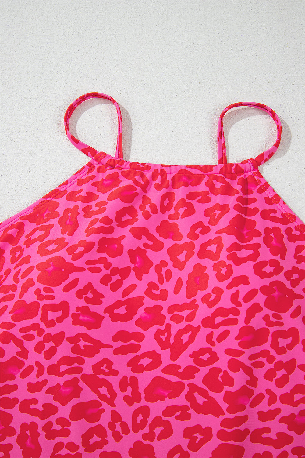 Rose Leopard Drawstring Side Tankini 2pcs Swimsuit