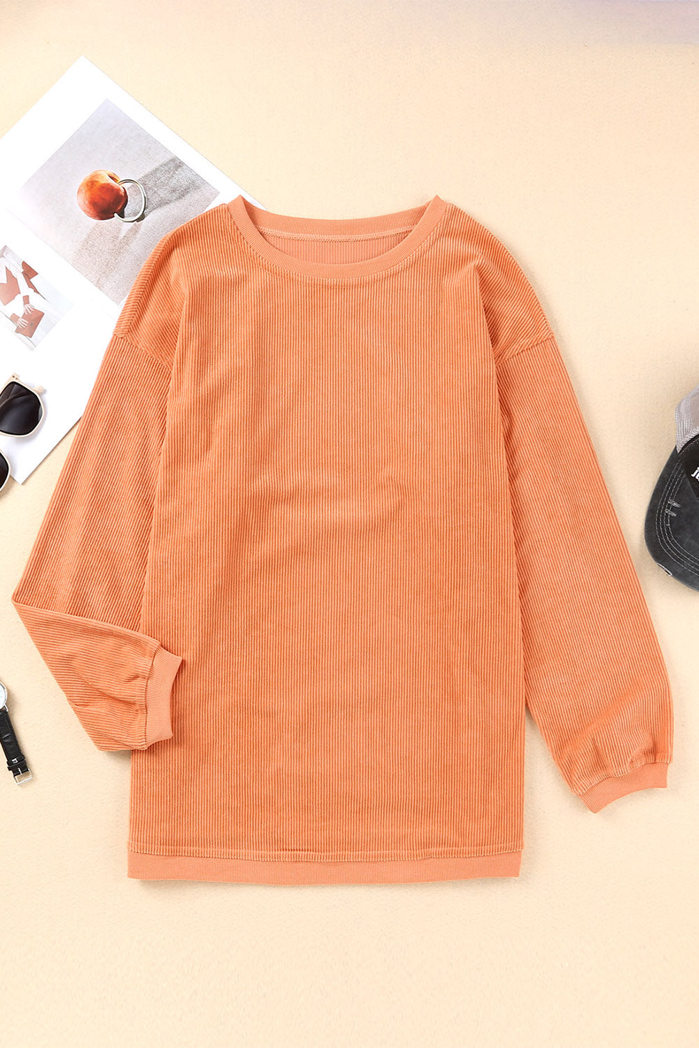 Orange Ribbed Corded Oversized Sweatshirt