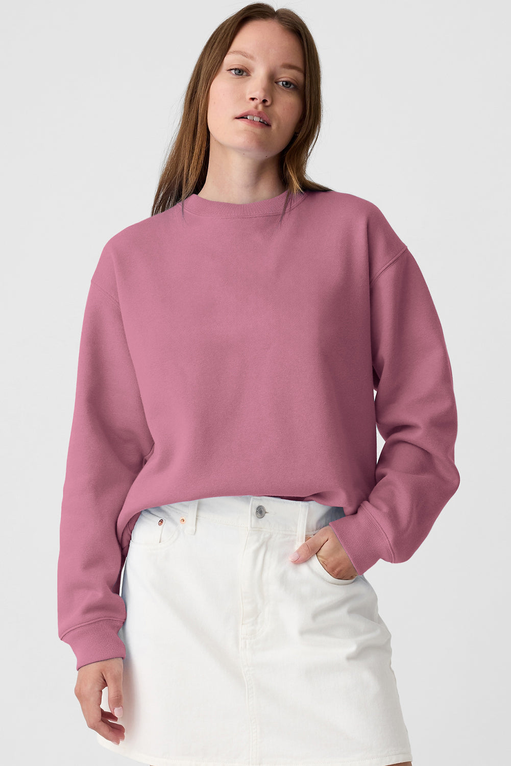 Meadow Mauve Solid Fleece Lined Drop Shoulder Terry Sweatshirt