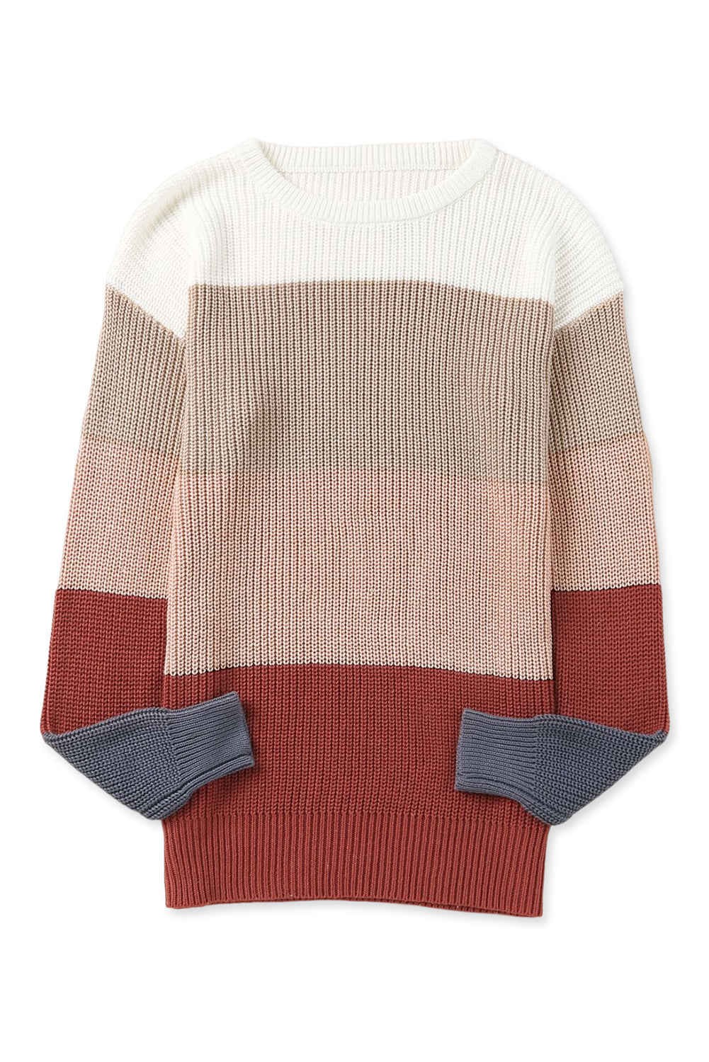 Khaki Color Block Knitted O-neck Pullover Sweater