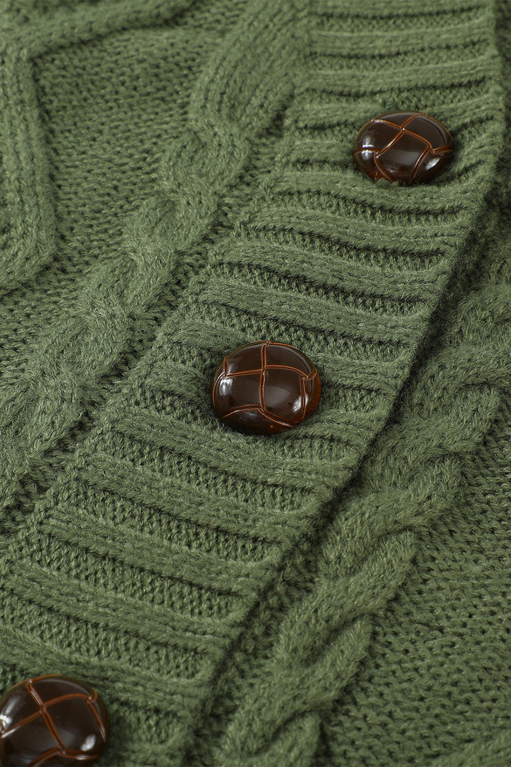 Green Front Pocket and Buttons Closure Cardigan