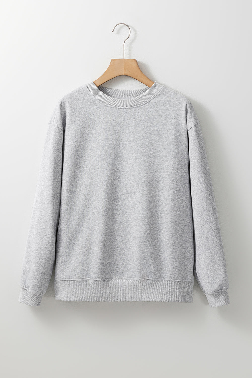 Light Grey Plain Drop Shoulder Crewneck Pullover Sweatshirt