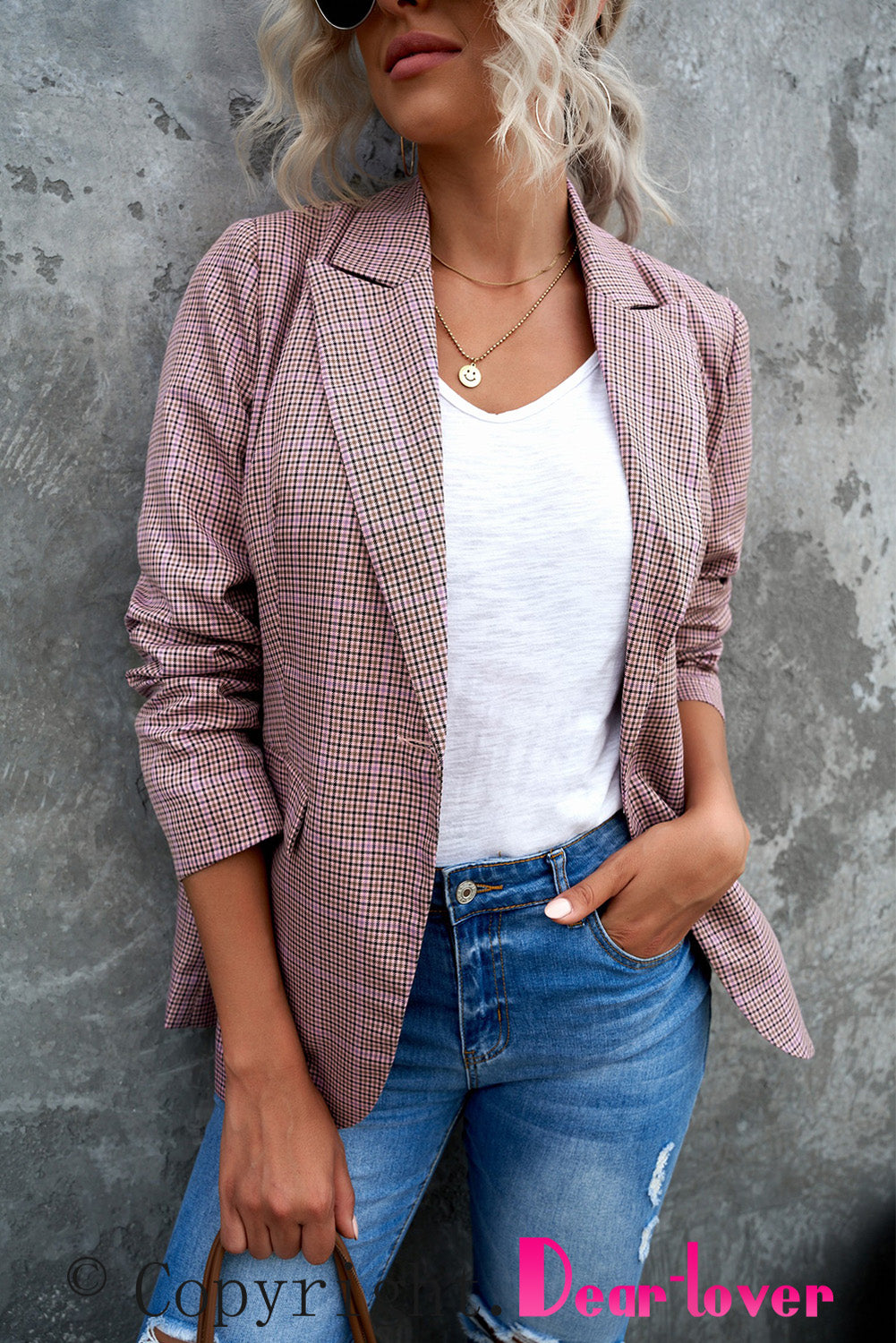 Plaid Print Lapel Collar Buttoned Blazer