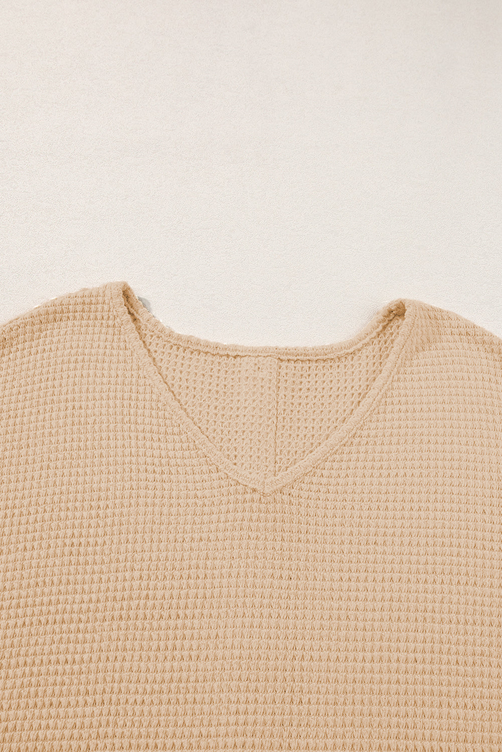 Oatmeal Textured Knit Button Back Cuffed Sleeve Tee