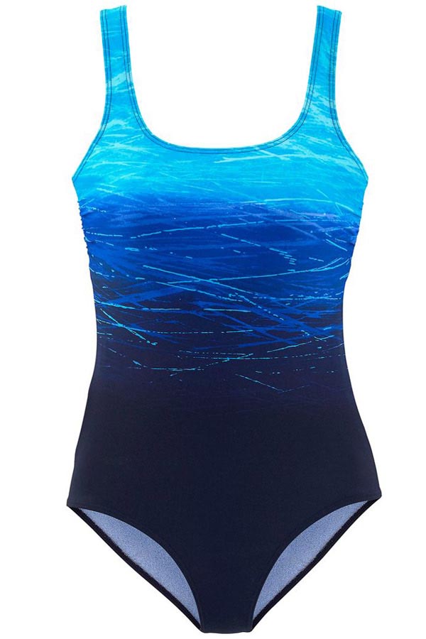 Blue Gradient Criss Cross Back One Piece Swimsuit