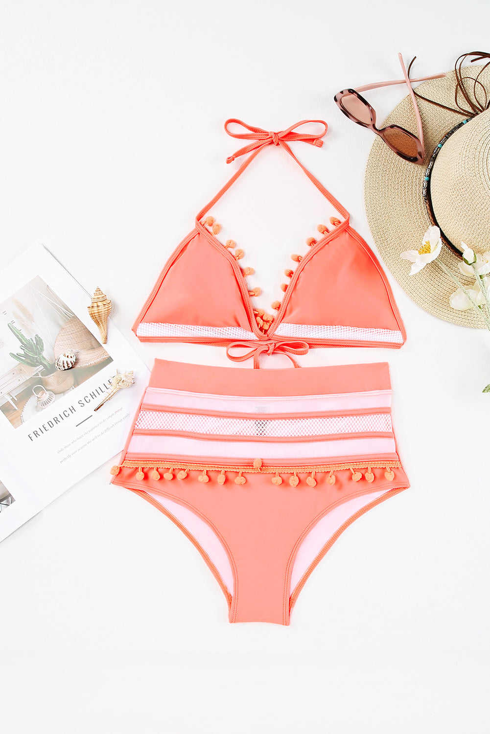 Pink Mesh Insert High waisted swimsuits