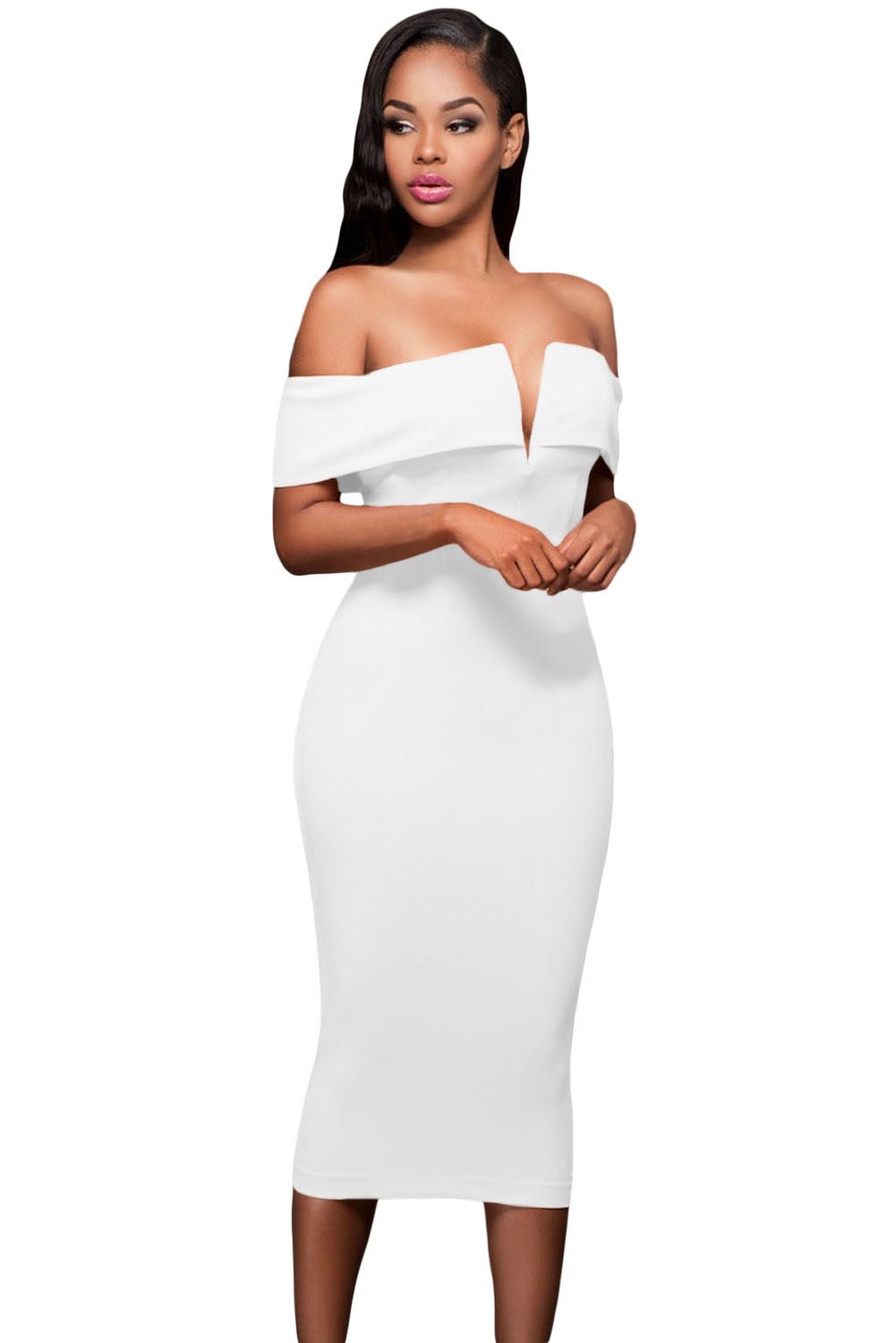 White Off-the-shoulder Midi Dress