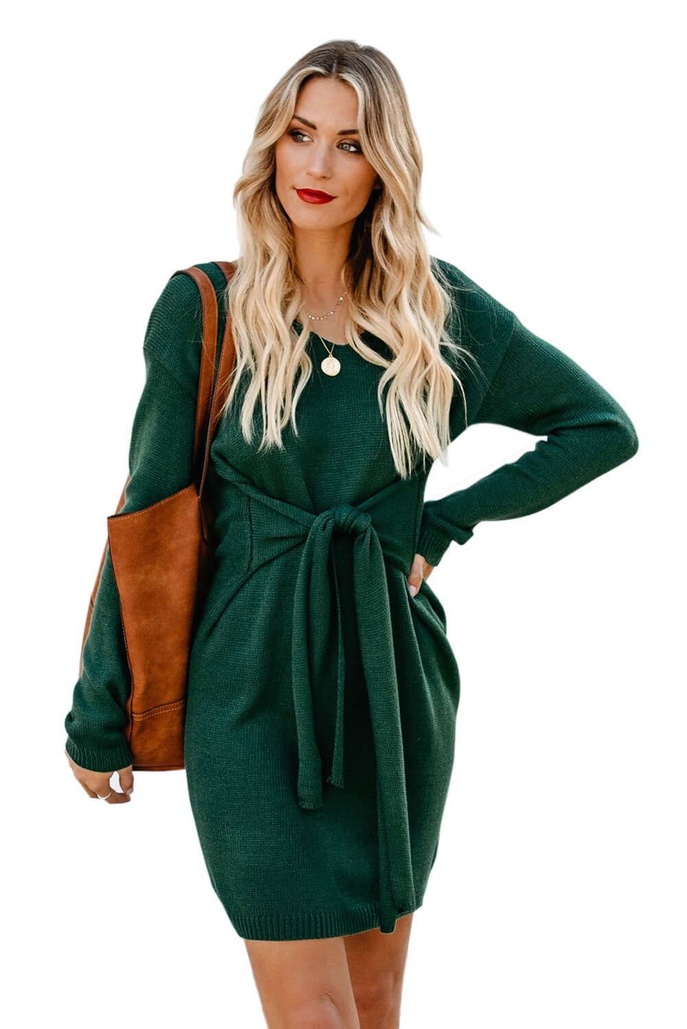 Green Dont Let Me Go Tie Sweater Dress