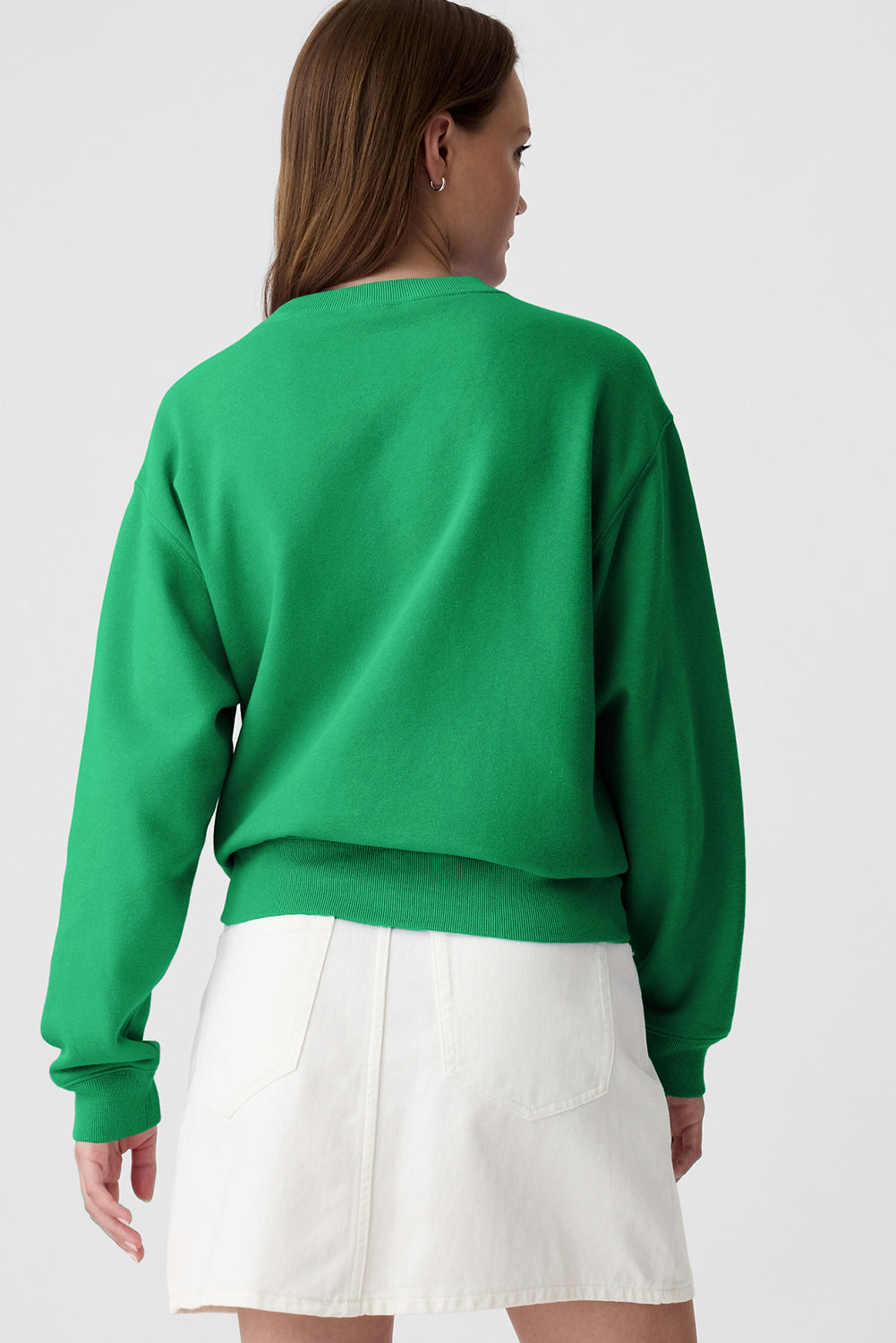 Dark Green Solid Fleece Lined Drop Shoulder Terry Sweatshirt