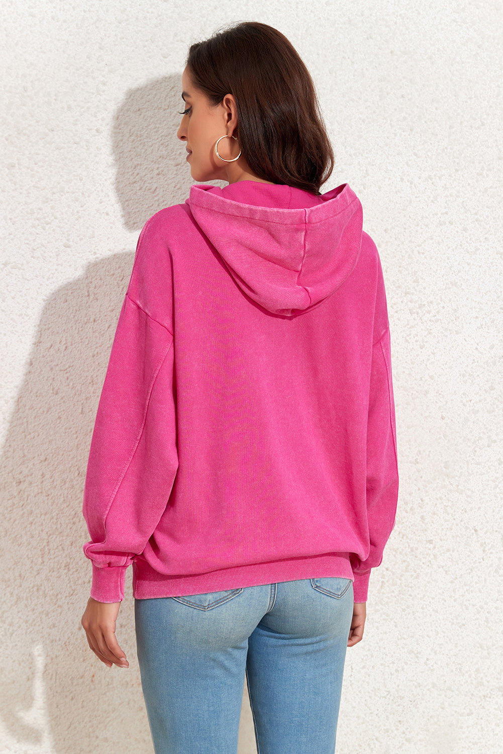 Bright Pink Vintage Wash Kangaroo Pocket Hoodie