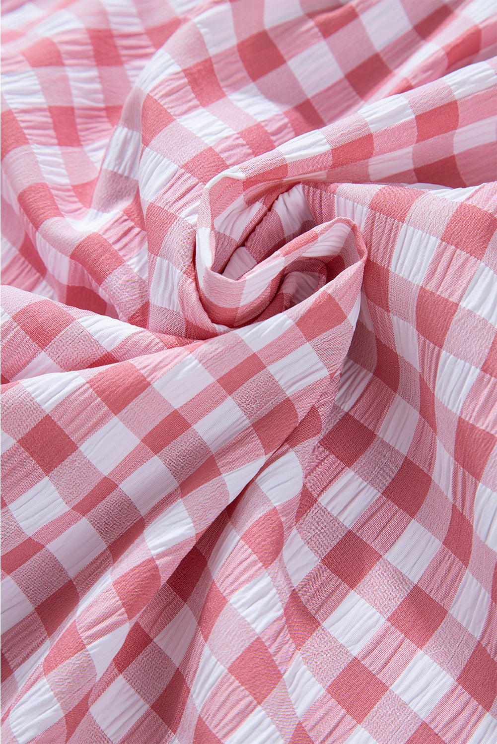 Pink Gingham Print Chest Pockets Buttoned Collared Shirt