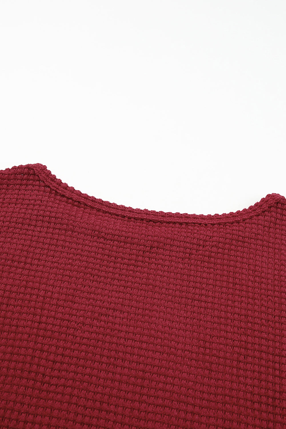 Fiery Red Waffle Knit Drop Shoulder Long Sleeve Top