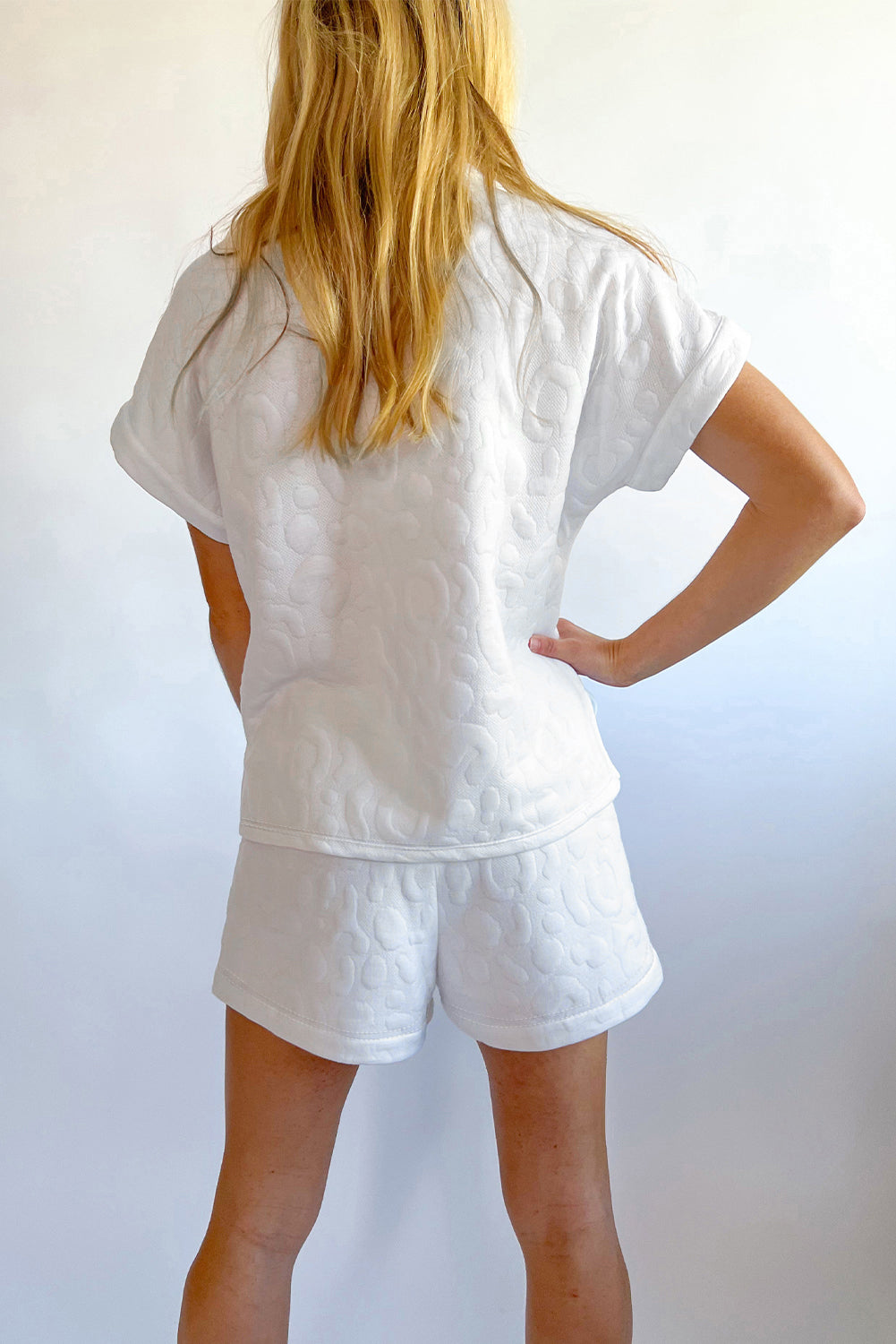 White Leopard Jacquard Quarter Zip Tee and Shorts Set