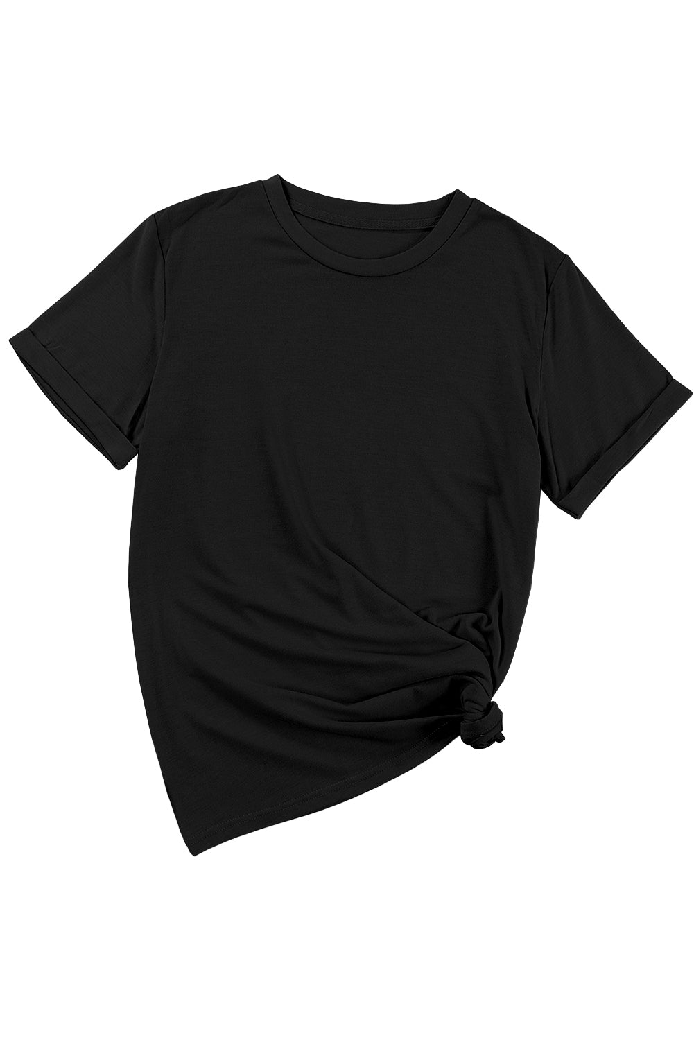 Black Casual Plain Crew Neck Tee