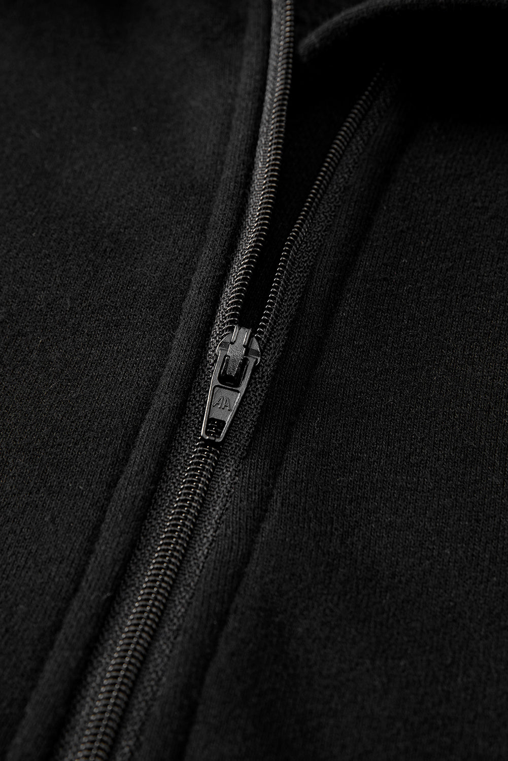 Black Fleece Lined Zip Up Stand Collar Thumbhole Sleeve Sweatshirt