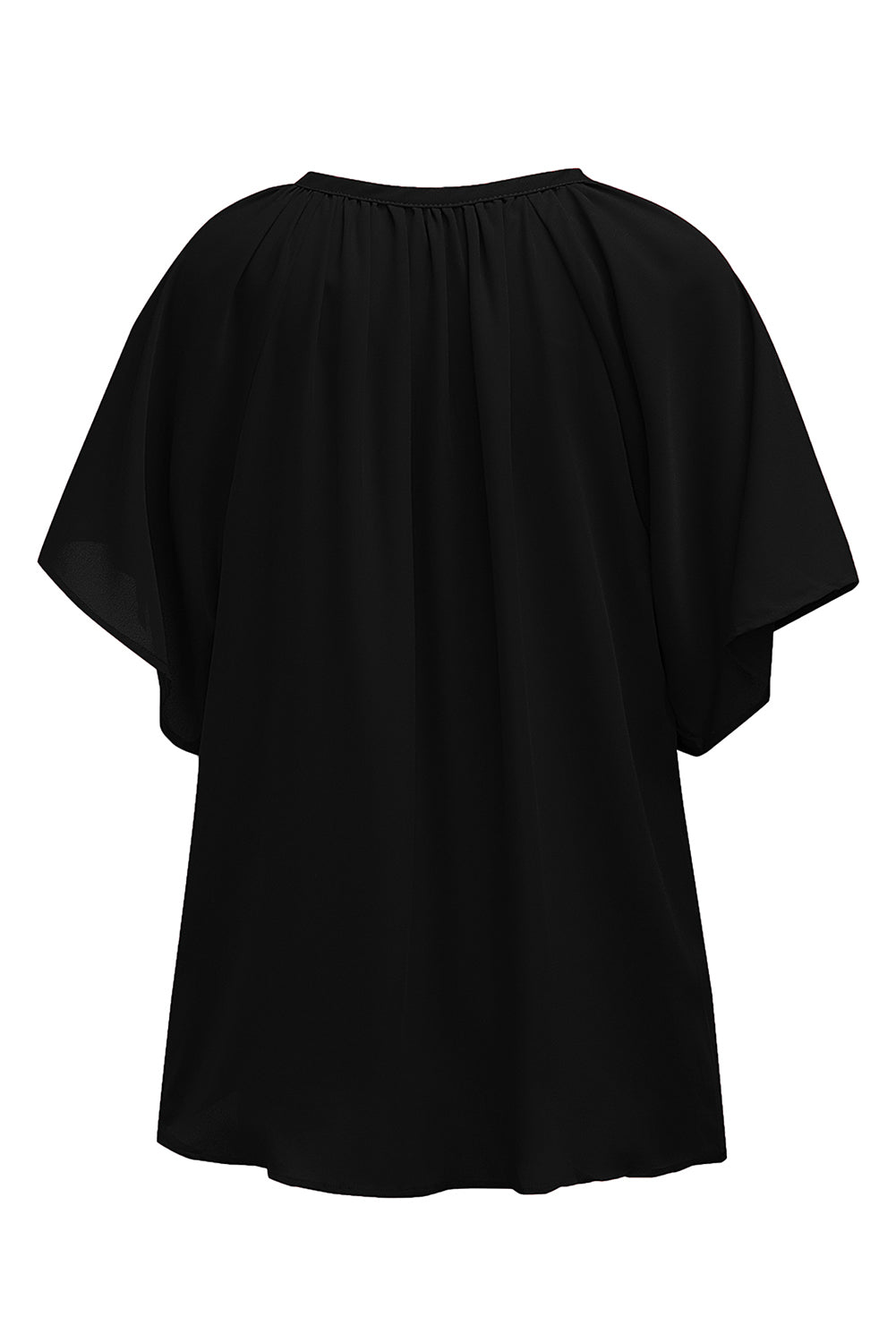 Black Split Neck Pleated Loose Top