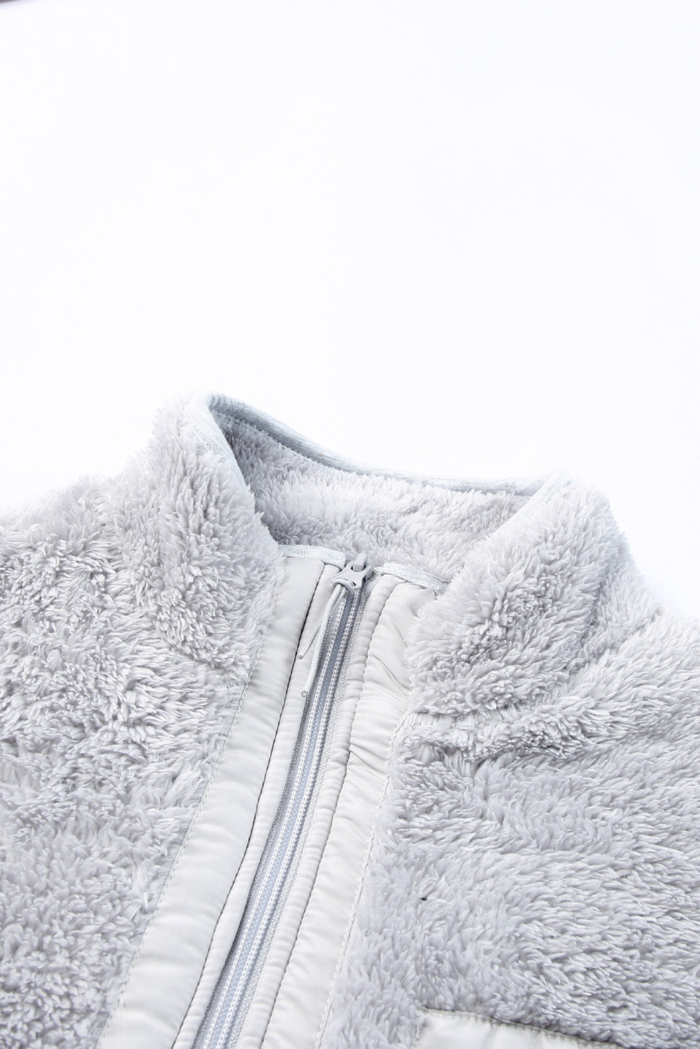 Gray Zip Up Sherpa Coat with Pocket