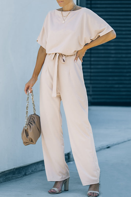 Apricot Oh So Glam Belted Wide Leg Jumpsuit