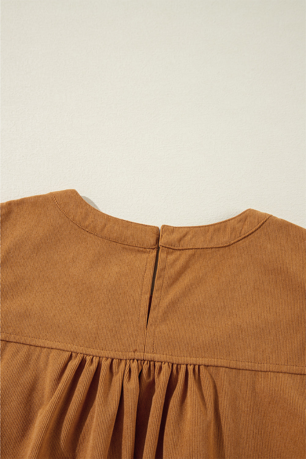 Desert Gold Corduroy Pleated Puff Sleeve Shift Short Dress