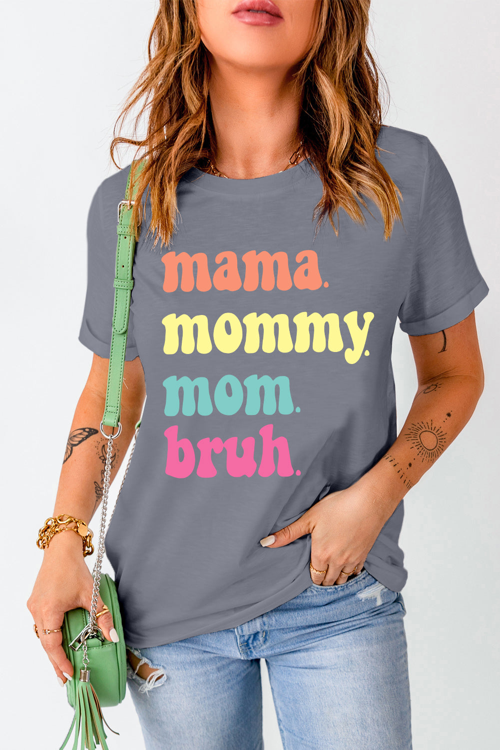Gray mama mommy mom bruh Crew Neck Graphic Tee