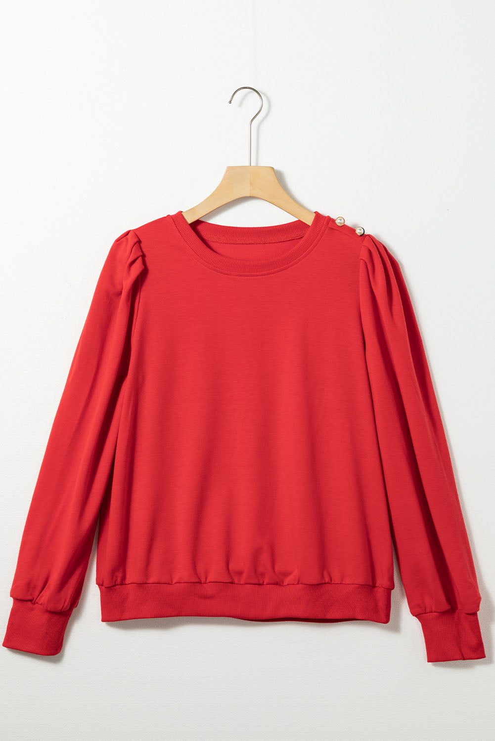 Fiery Red Button Tab Detail Long Sleeve Top