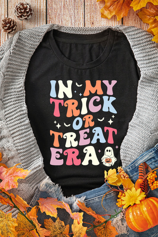 Black In My Trick or Treat Era Ghost Print Crewneck T Shirt