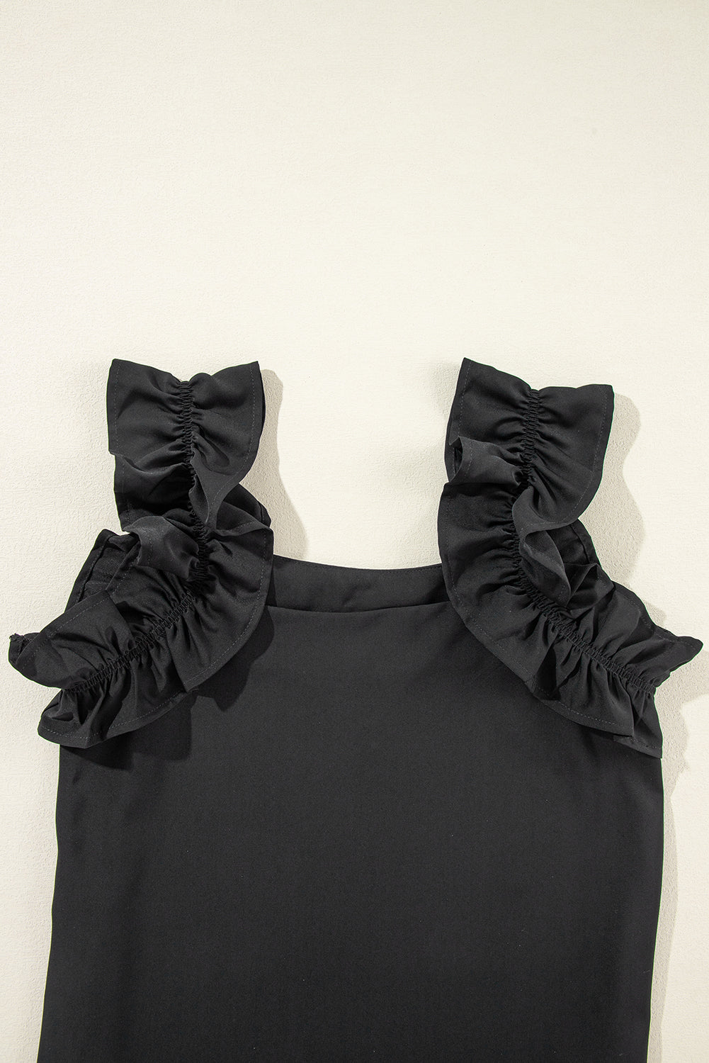 Black Solid Ruffle Trim Sleeveless Top