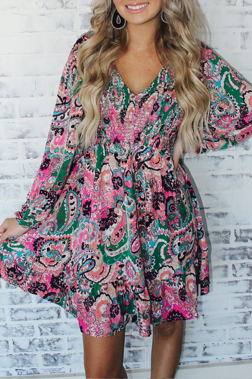 Boho Paisley Print Ruffle Hem Dress