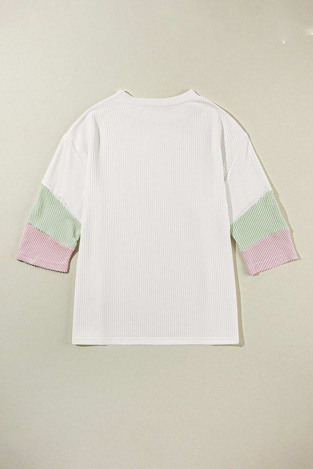 White Color Block Ribbed Knit Quarter Sleeve Top