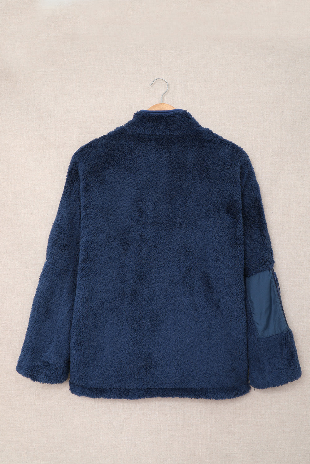 Blue Black Zip Up Sherpa Coat with Pocket