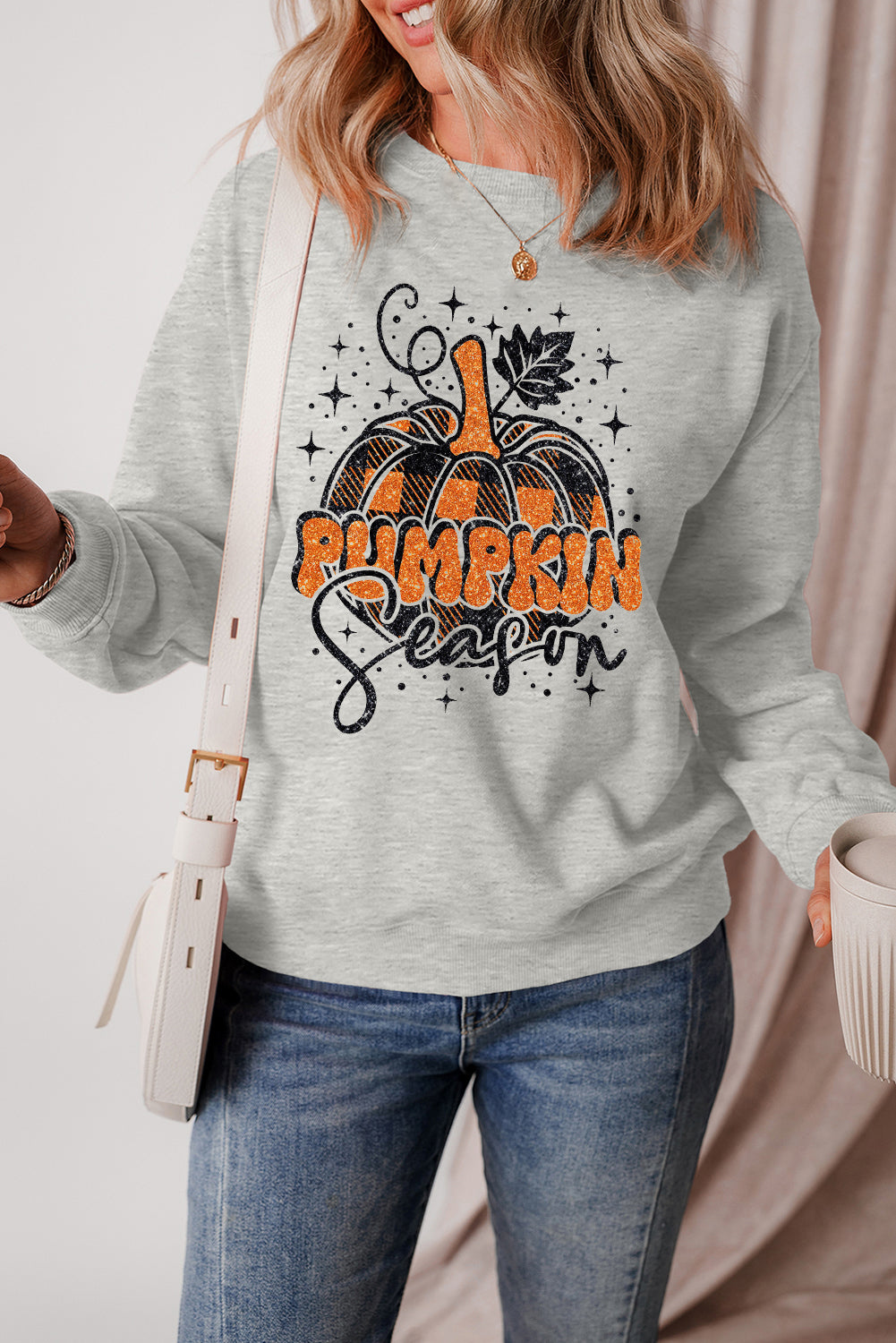 Gray Thanksgiving Pumpkin Season Drop Shoulder Sweatshirt