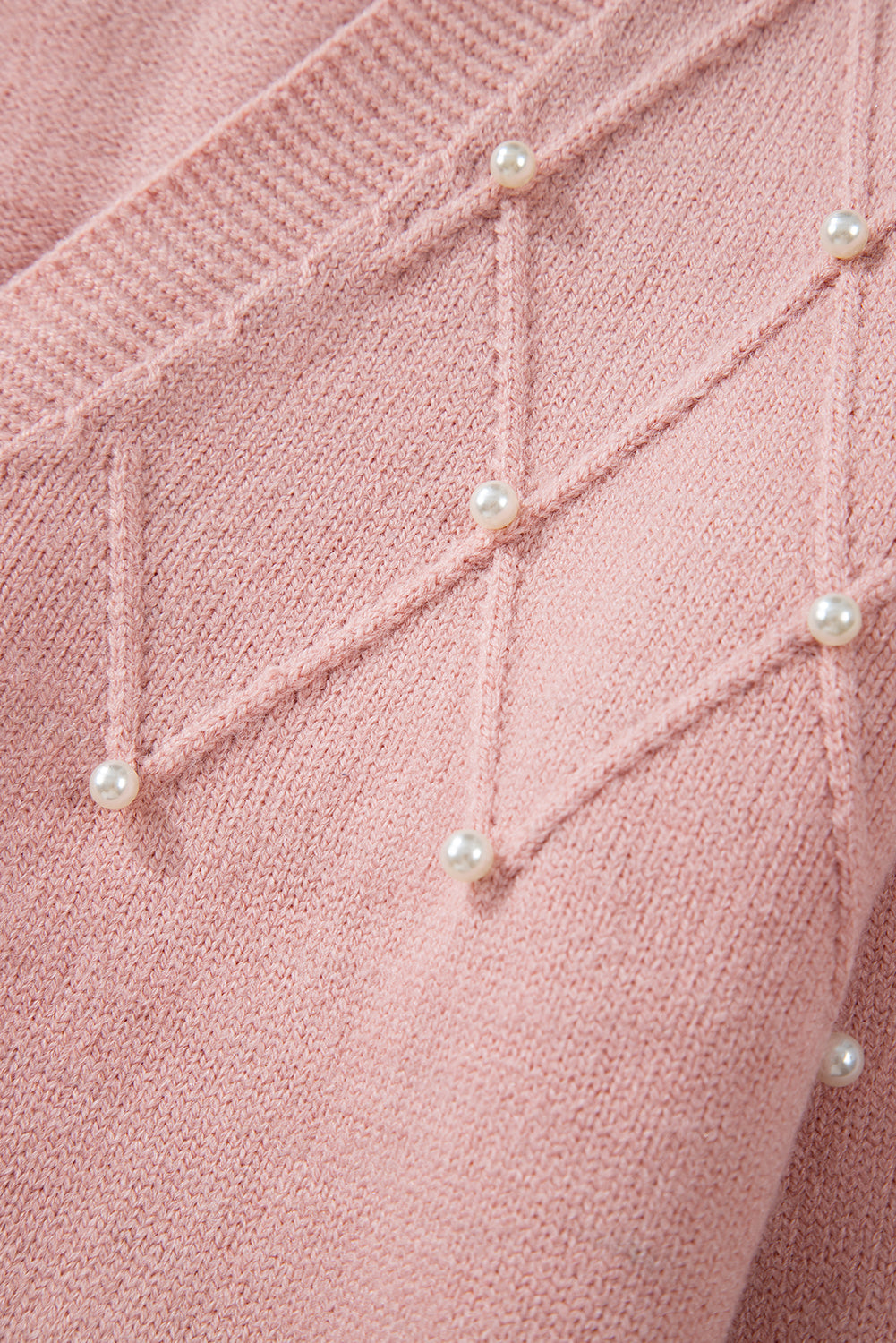 Sepia Rose Textured Knit Pearl Beaded Button Up Cardigan