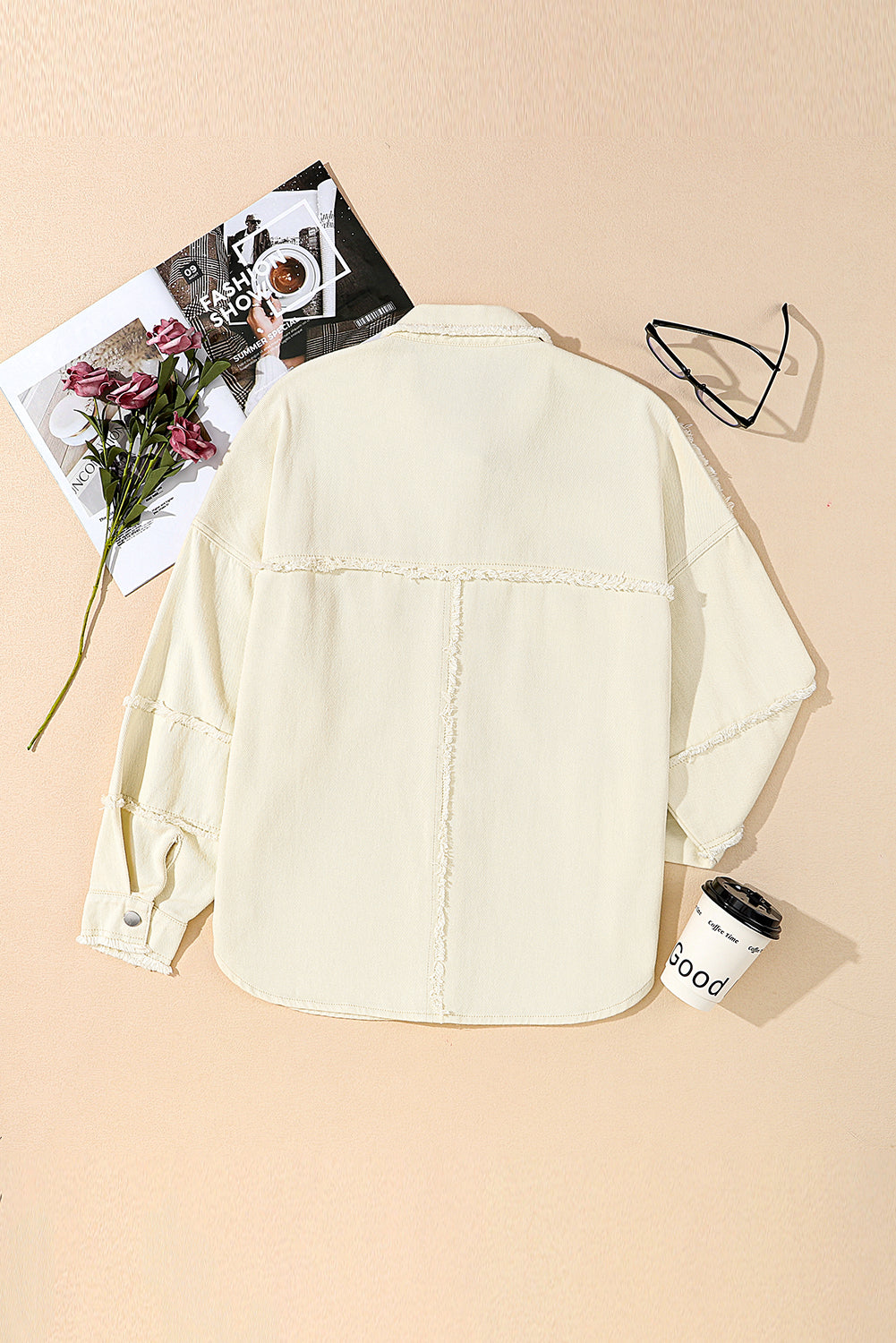 White Frayed Exposed Seam Denim Jacket