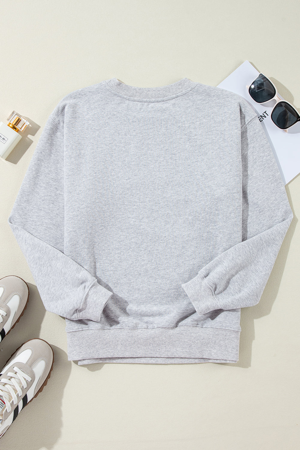 Light Grey Plain Drop Shoulder Crewneck Pullover Sweatshirt