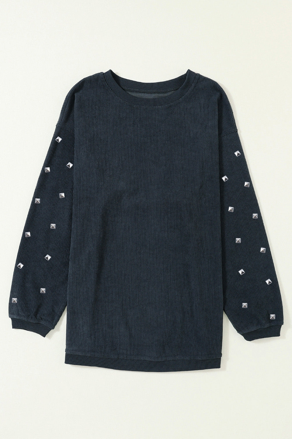 Dark Grey Bead Studded Sleeve Corded Drop Shoulder Sweatshirt